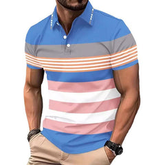 Men's Striped Print Button Short Sleeve POLO Shirt 06082086X