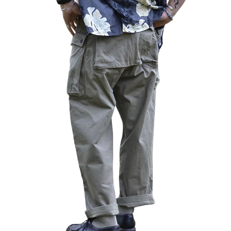 Men's Vintage Multi-pocket Straight-Leg Loose Cotton Cargo Trousers 31031389M