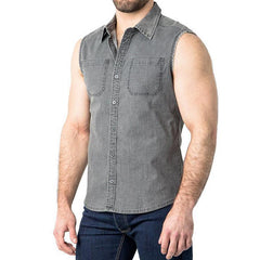 Men's Vintage Lapel Sleeveless Denim Shirt 59950566M