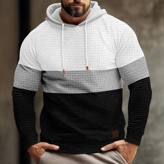 Men's Color Block Waffle Long Sleeve Hooded Sweatshirt 74062022Y