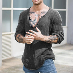 Men's Casual V Neck Long Sleeve Slim Fit Knitted Sweater 30697065M