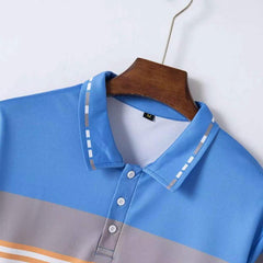 Men's Striped Print Button Short Sleeve POLO Shirt 06082086X