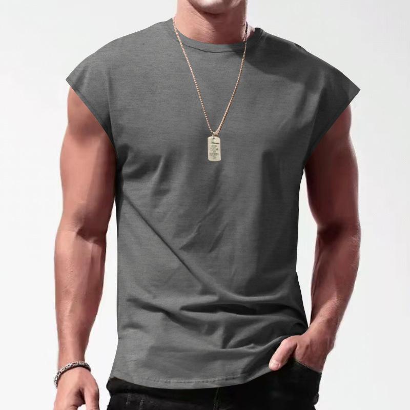 【24-hour shipping out】Men's Solid Loose Sleeveless  Sports T-shirt 64307072Z