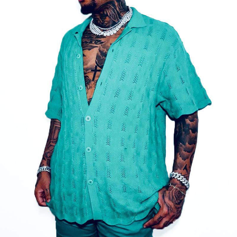 Men's Vintage Loose Short Sleeve Knit T-Shirt Sweater 54114296Y