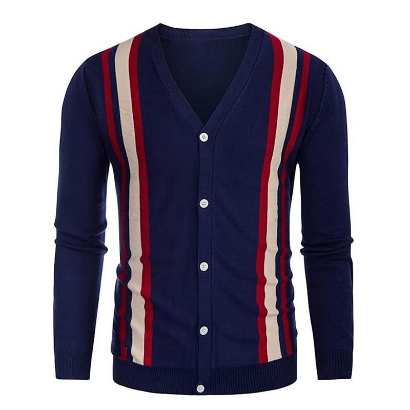 Men's Striped Single Breasted Knit Cardigan Sweater 08477989X