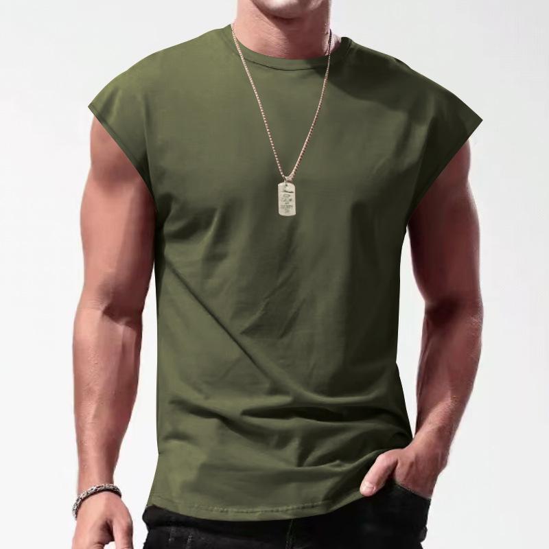 【24-hour shipping out】Men's Solid Loose Sleeveless  Sports T-shirt 64307072Z
