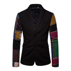 Men's Vintage Wool Blend Ethnic Print Patchwork Lapel Single-Breasted Blazer 24871124M