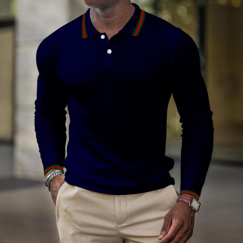Men's Solid Color Long Sleeve Polo T-Shirt 75988387Y