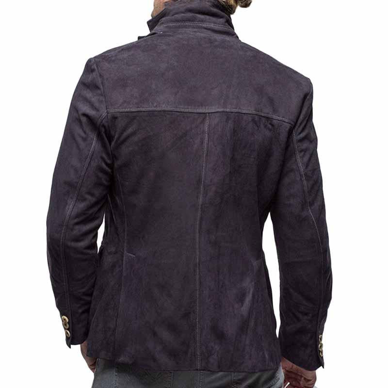 Men's Solid Lapel Suede Blazer 95284392X