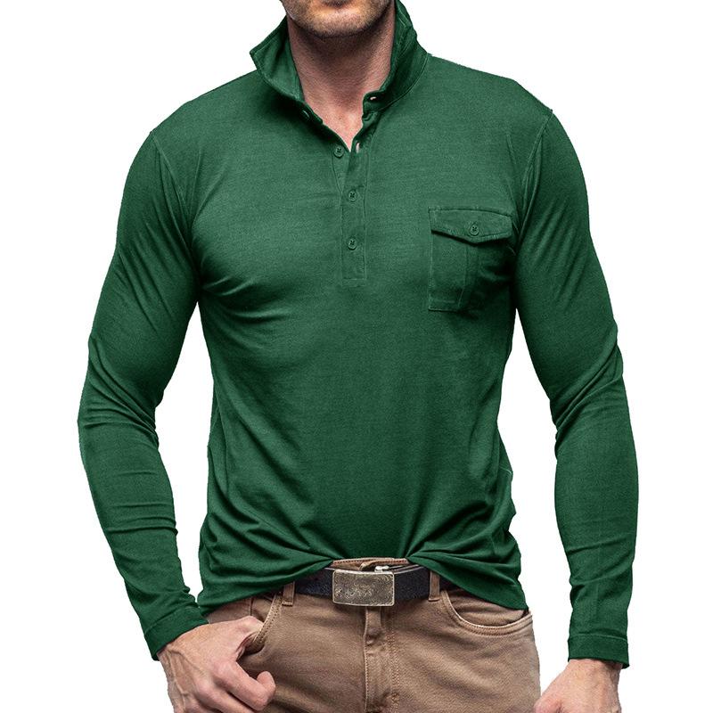 Men's Casual Solid Color Lapel Long Sleeve Polo Shirt 33969571M