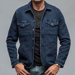 Men's Vintage Washed Denim Multi-Pocket Lapel Jacket 96164488X