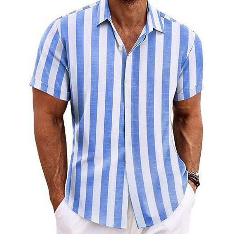 Men's Casual Striped Lapel Short Sleeve Shirt 06762420X