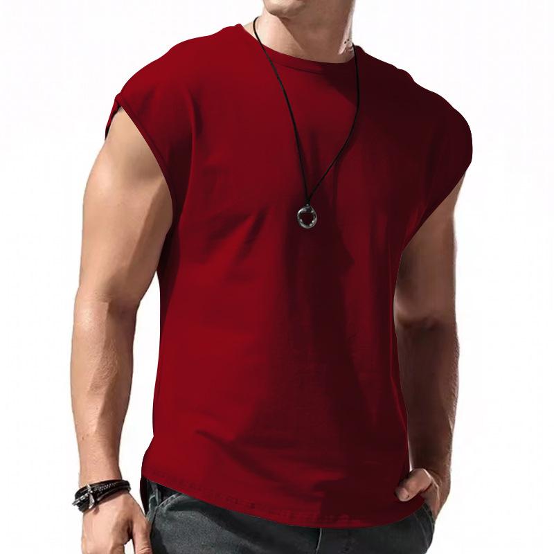 【24-hour shipping out】Men's Solid Loose Sleeveless  Sports T-shirt 64307072Z