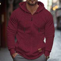 Men's Solid Waffle Long Sleeve Hooded Jacket 34548058Y