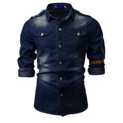 Men's Washed Denim Long Sleeve Shirt 38818803X