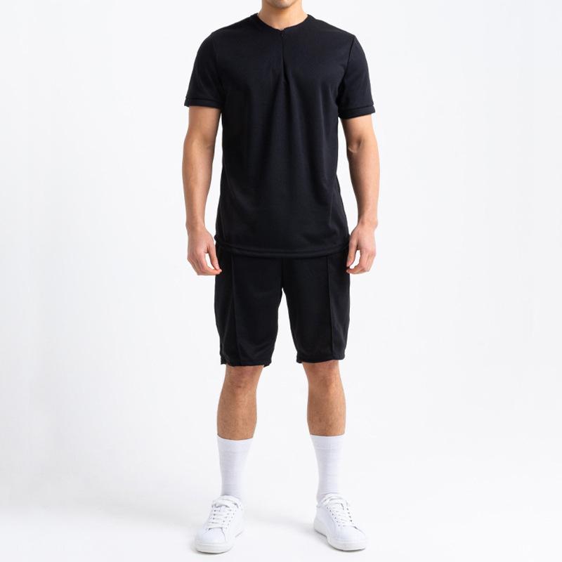 Men's Zip Round Neck Solid Short Sleeve T-shirt Shorts Casual Set 02594866Z