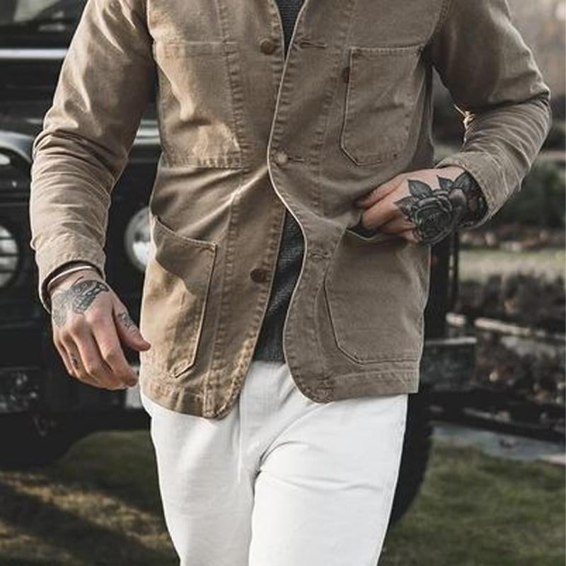 Men's Vintage Distressed Canvas Multi-Pocket Jacket 72361516X