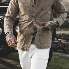 Men's Vintage Distressed Canvas Multi-Pocket Jacket 72361516X