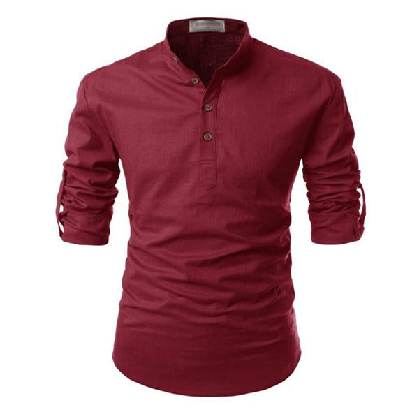 Men's Solid Color Stand Collar Shirt 65064408X