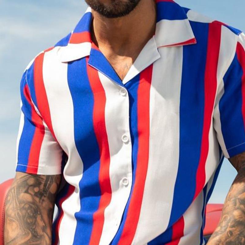 Men's Striped Print Short Sleeve Shirt 10411758Y