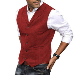 Men's Vintage Herringbone Lapel Single Breasted Slim Fit Suit Vest 34062296M