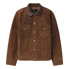 Men's Solid Color Lapel Suede Jacket 23755077X