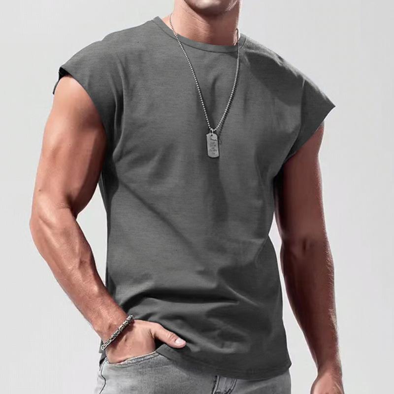 【24-hour shipping out】Men's Solid Loose Sleeveless  Sports T-shirt 64307072Z