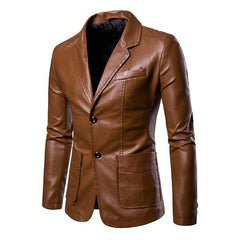 Men's Vintage Lapel Two Button Single Breasted Slim Fit PU Blazer 32344449M