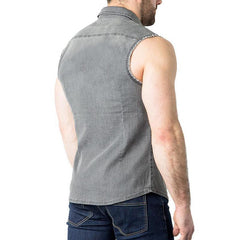 Men's Vintage Lapel Sleeveless Denim Shirt 59950566M