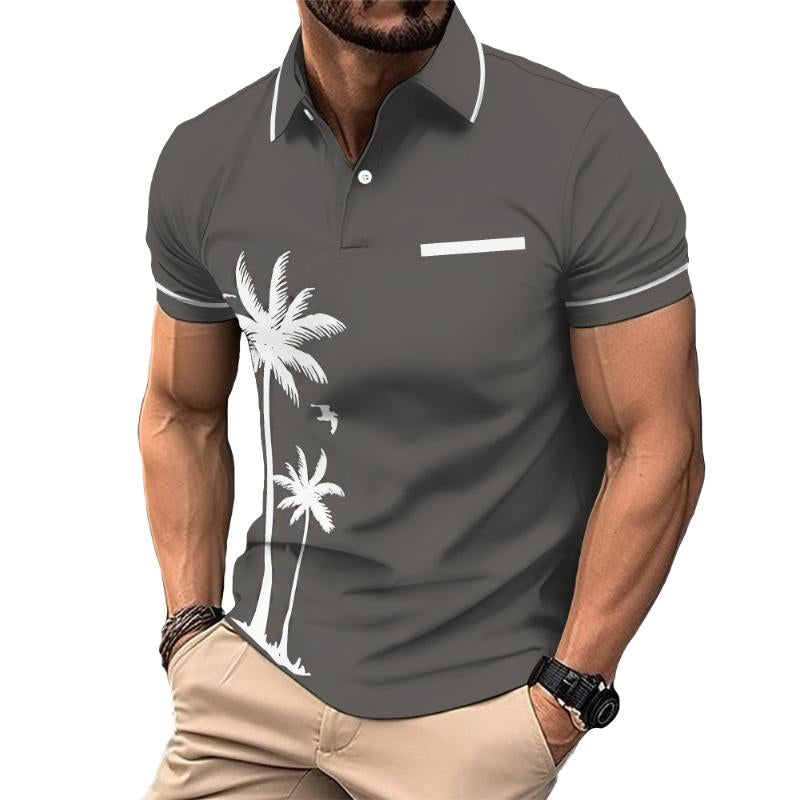 Men's Vintage Coconut Palm Lapel Polo Shirt 38445020TO
