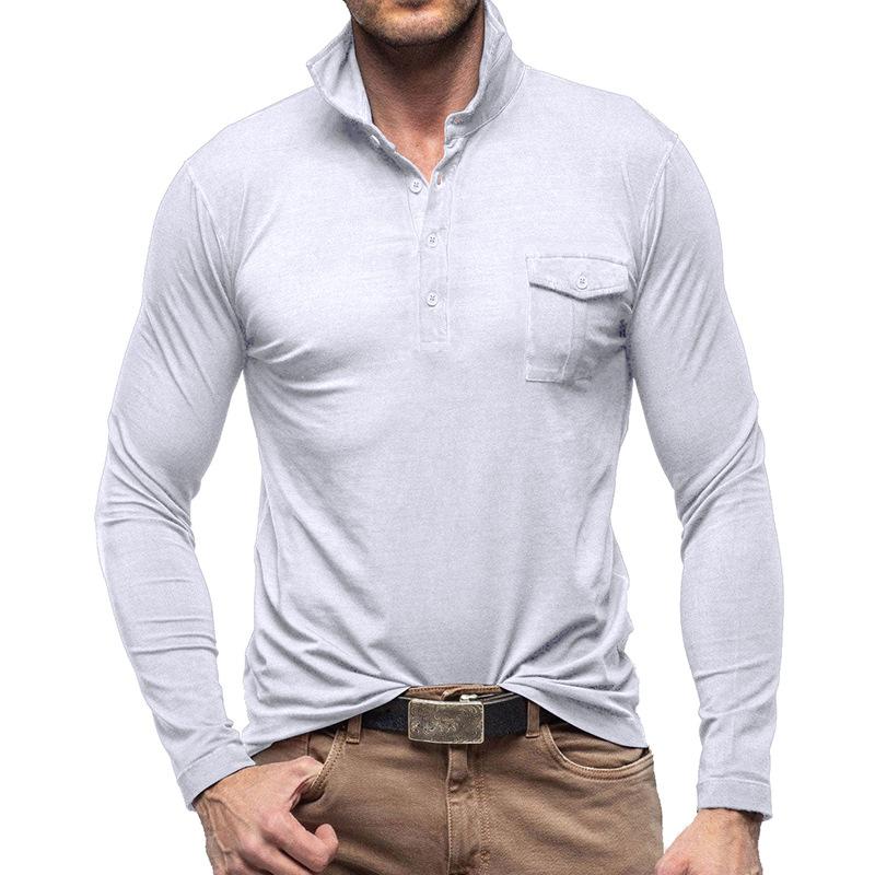 Men's Casual Solid Color Lapel Long Sleeve Polo Shirt 33969571M