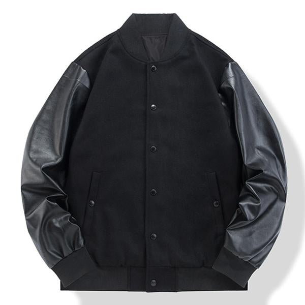 Men's Wool Leather Panel Casual Baseball Jacket 08101399M