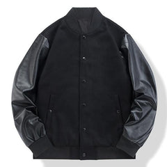 Men's Wool Leather Panel Casual Baseball Jacket 08101399M