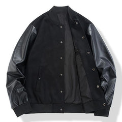 Men's Wool Leather Panel Casual Baseball Jacket 08101399M
