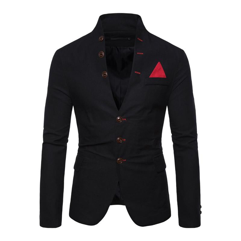 Men's Solid Color Multi-button Decorated Stand Collar Thin Blazer 41842490Y