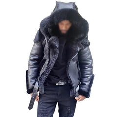 Men's Vintage Thickened Imitation Fur Zipper Motorcycle Jacket 69573356M