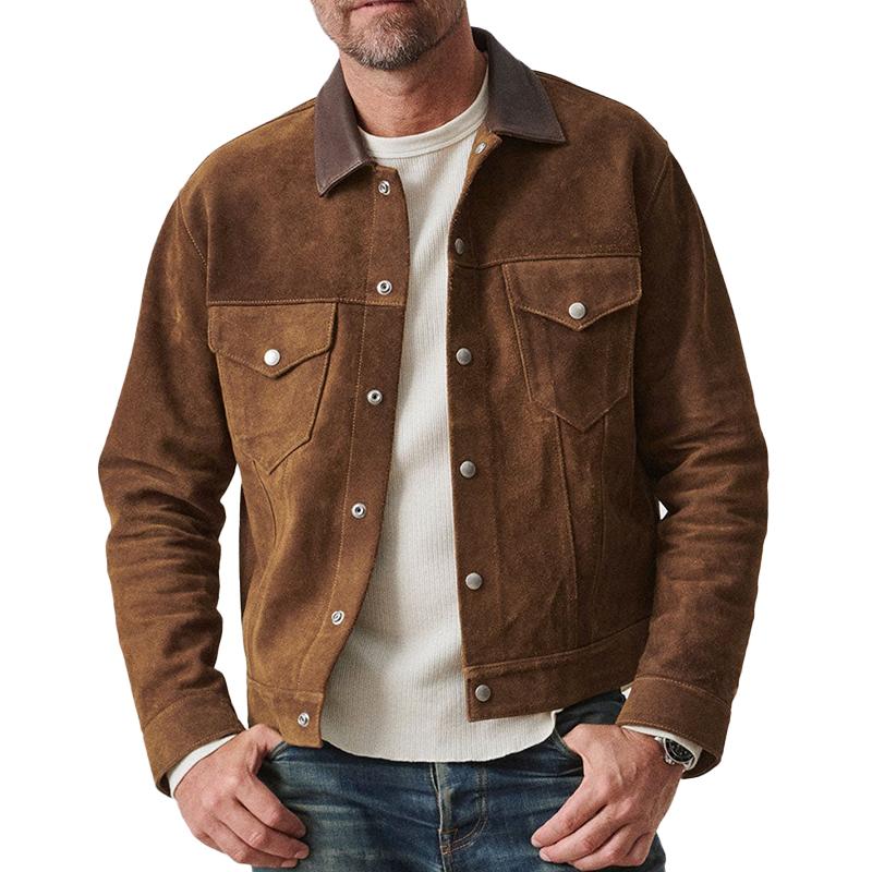 Men's Solid Color Lapel Suede Jacket 23755077X