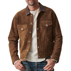 Men's Solid Color Lapel Suede Jacket 23755077X