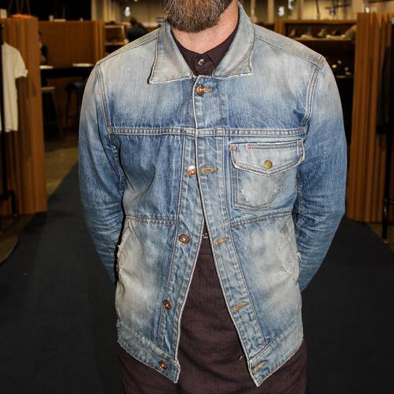 Men'S Vintage Distressed Washed Blazer Collar Multi-Pocket Denim Jacket 22821320Y