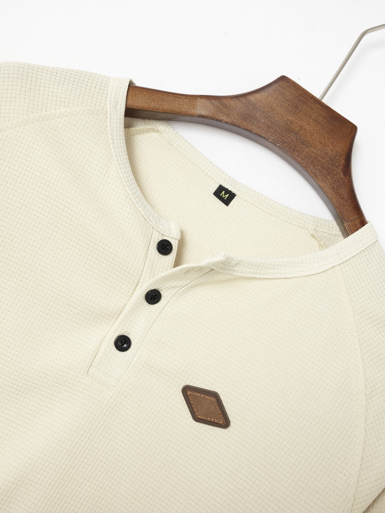 Men's Solid Color Waffle Henley Long Sleeve Pants Set 12318633Y