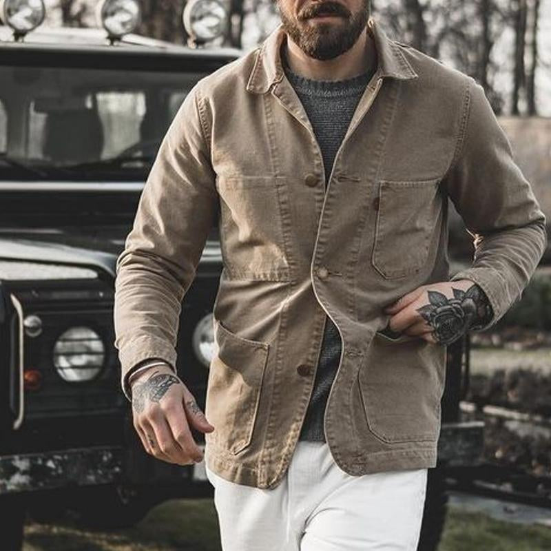 Men's Vintage Distressed Canvas Multi-Pocket Jacket 72361516X