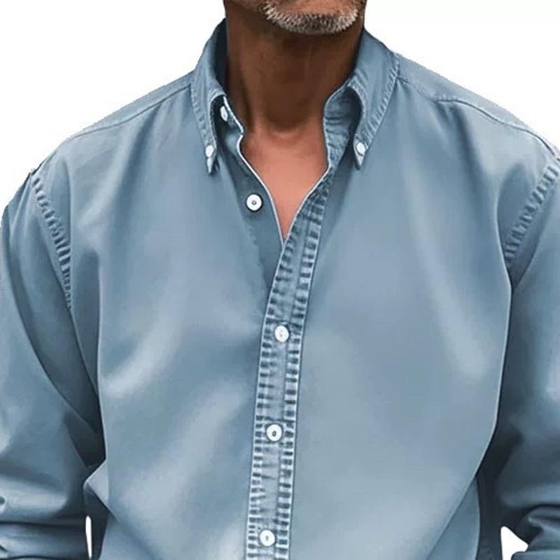 Men's Solid Loose Lapel Long Sleeve Casual Shirt 73513705Z