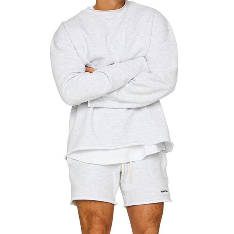 Men's Fashion Solid Color Loose Rolled Sweatshirt Shorts Set 47733694Z