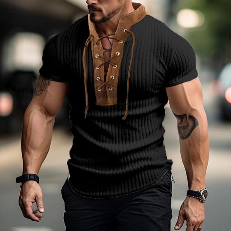 Men's Stand Collar Vintage Lace-up Knitted Sweatshirt 70188157X