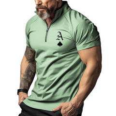 Men's Zipper Lapel Poker Print Short Sleeve Polo Shirt 56855419Z