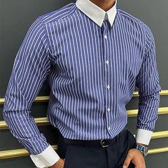 Men's Striped Colorblock Lapel Long Sleeve Casual Shirt 92383317Z