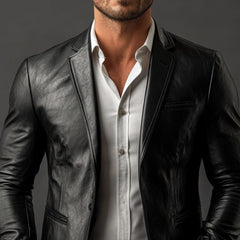 Men's Classic Vintage Slim Fit PU Leather Blazer 31535680K