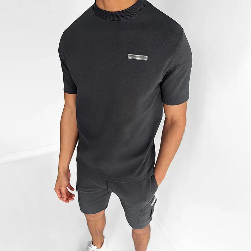 Men's Solid Round Neck Short Sleeve T-shirt Shorts Sports Casual Set 25986168Z