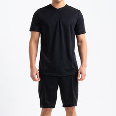Men's Zip Round Neck Solid Short Sleeve T-shirt Shorts Casual Set 02594866Z