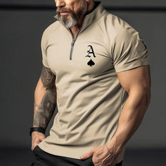 Men's Zipper Lapel Poker Print Short Sleeve Polo Shirt 56855419Z